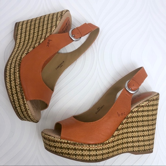 boc Shoes - boc Born Concepts Orange Peep Toe Wedges